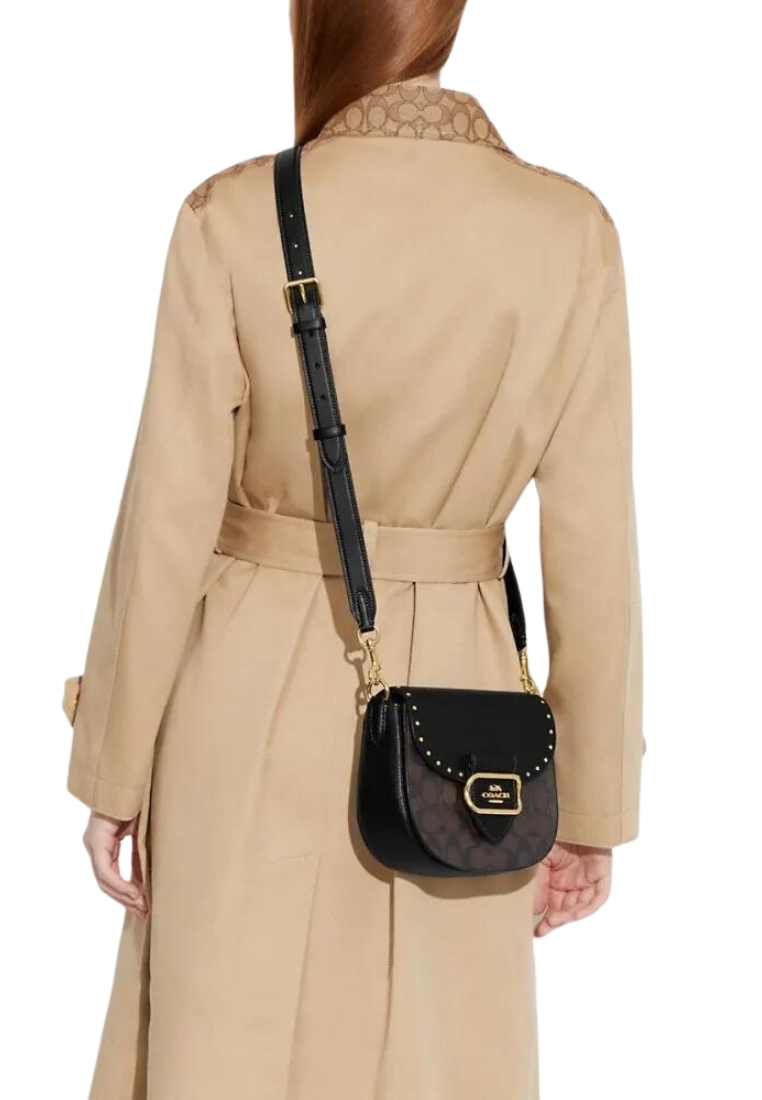 Coach Morgan Saddle Bag CE567 With Colorblock Signature Canvas Rivets in Brown Black Multi