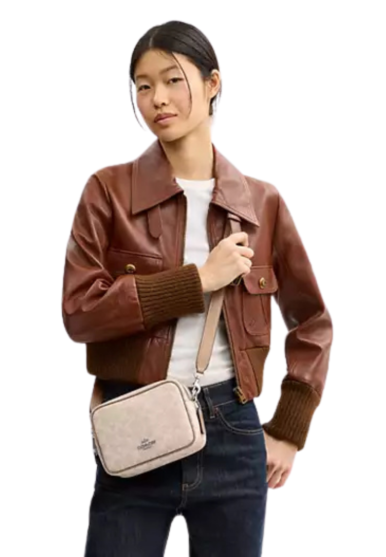 ( PREORDER ) Coach Mini Carey In Signature Canvas Crossbody Bag In Sand Taupe CEK69
