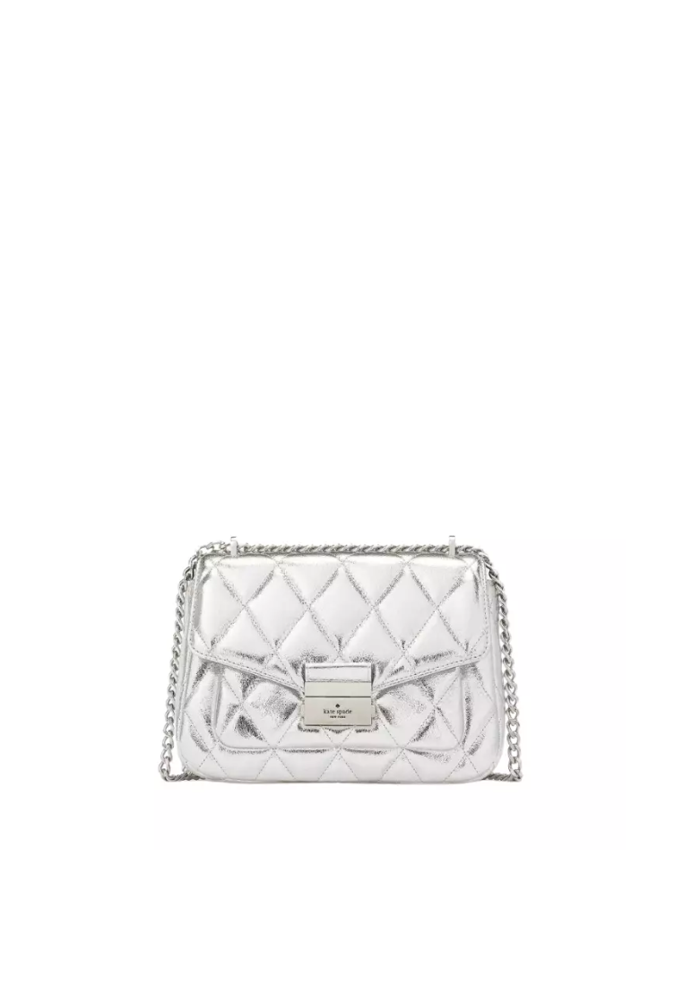 Kate Spade Carey Metallic Small Flap Shoulder Bag In Lunar Light KE395
