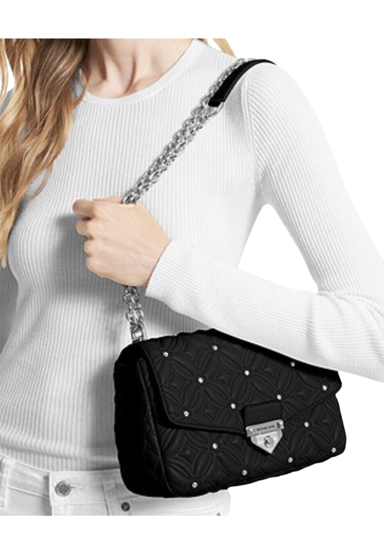 Michael Kors Soho Large Studded Quilted Shoulder Bag In Black 30F2S1SL3U In Black