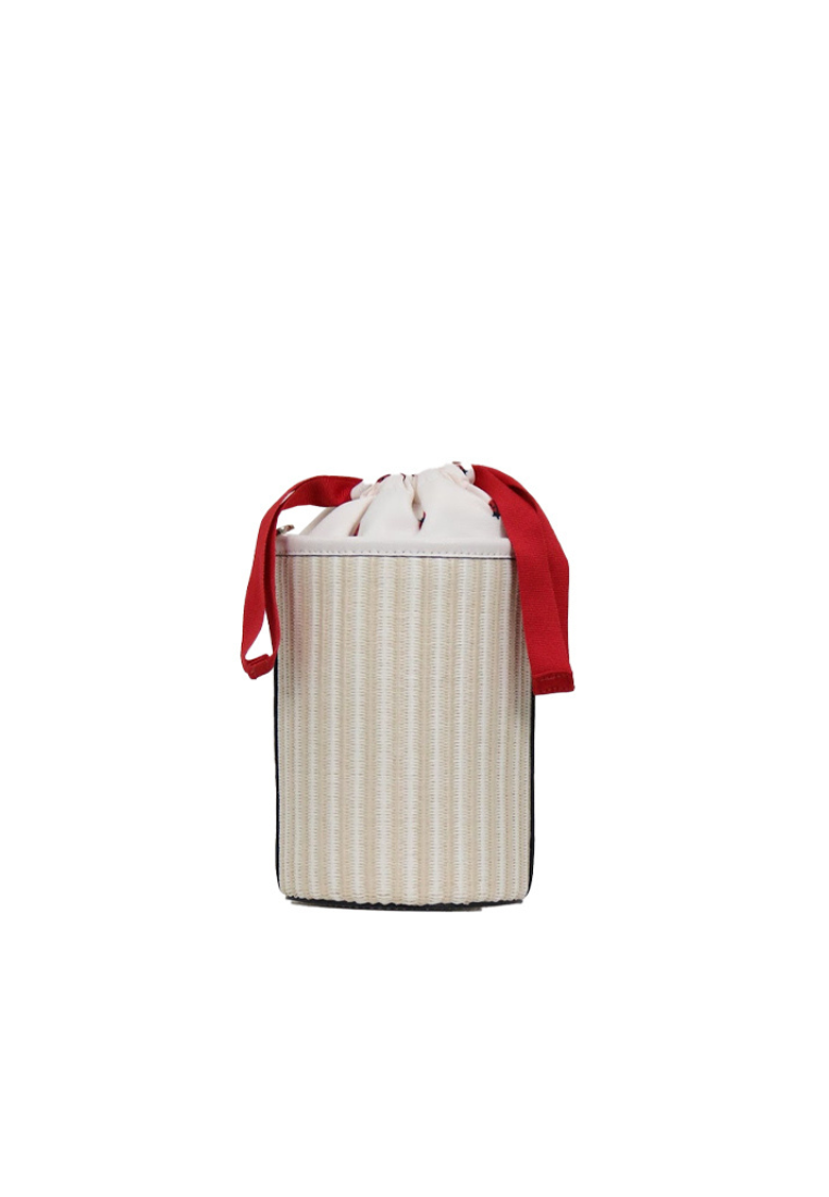 Kate Spade Dottie Embroidered Straw Ladybug Crossbody Bag Cylinder In Natural Multi KA777