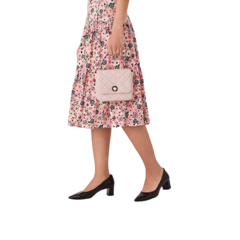 ( AS IS ) Kate Spade Natalia Quilted Leather Square K8162 Crossbody in Rose Smoke