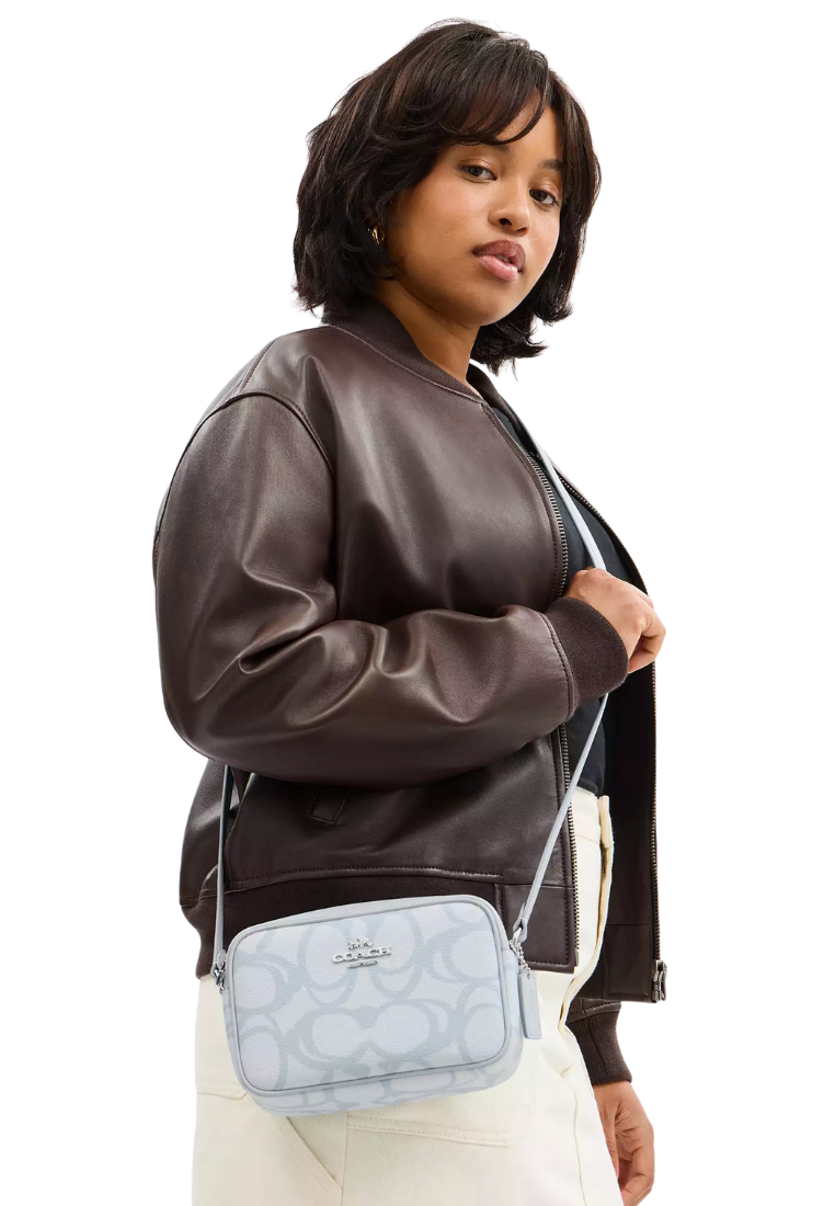 ( PREORDER ) Coach Mini Jamie In Sketch Signature Canvas Crossbody Bag In Silver Ice Blue CBL94