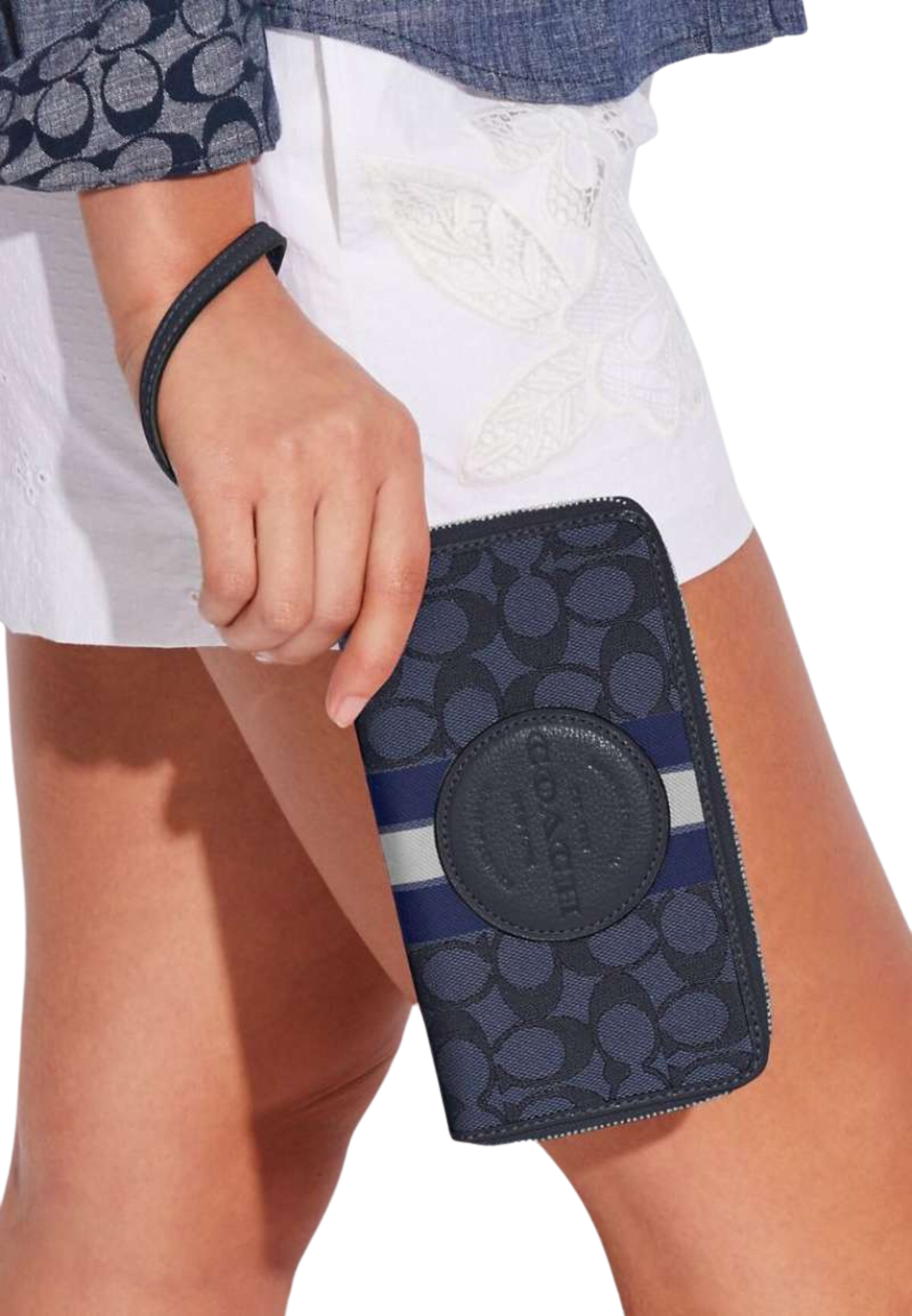 Coach Dempsey Phone Wallet Signature Jacquard In Denim Multi C9073