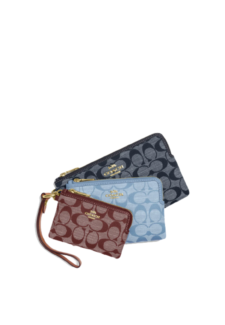 Coach Corner Zip Trio CH199 In Signature Chambray In Denim Multi