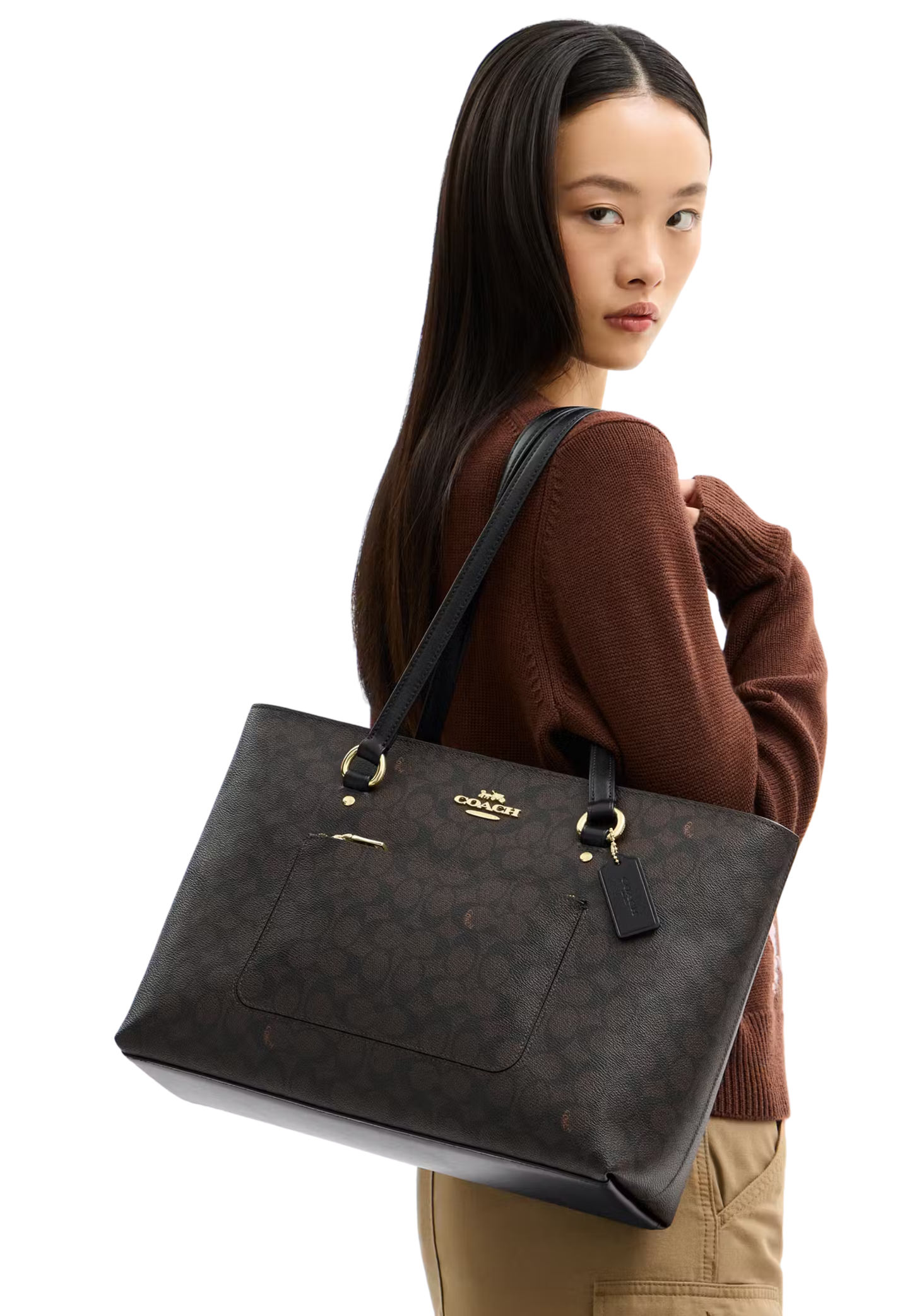 Coach Station Tote Bag In Signature Canvas In Walnut Black CCD69