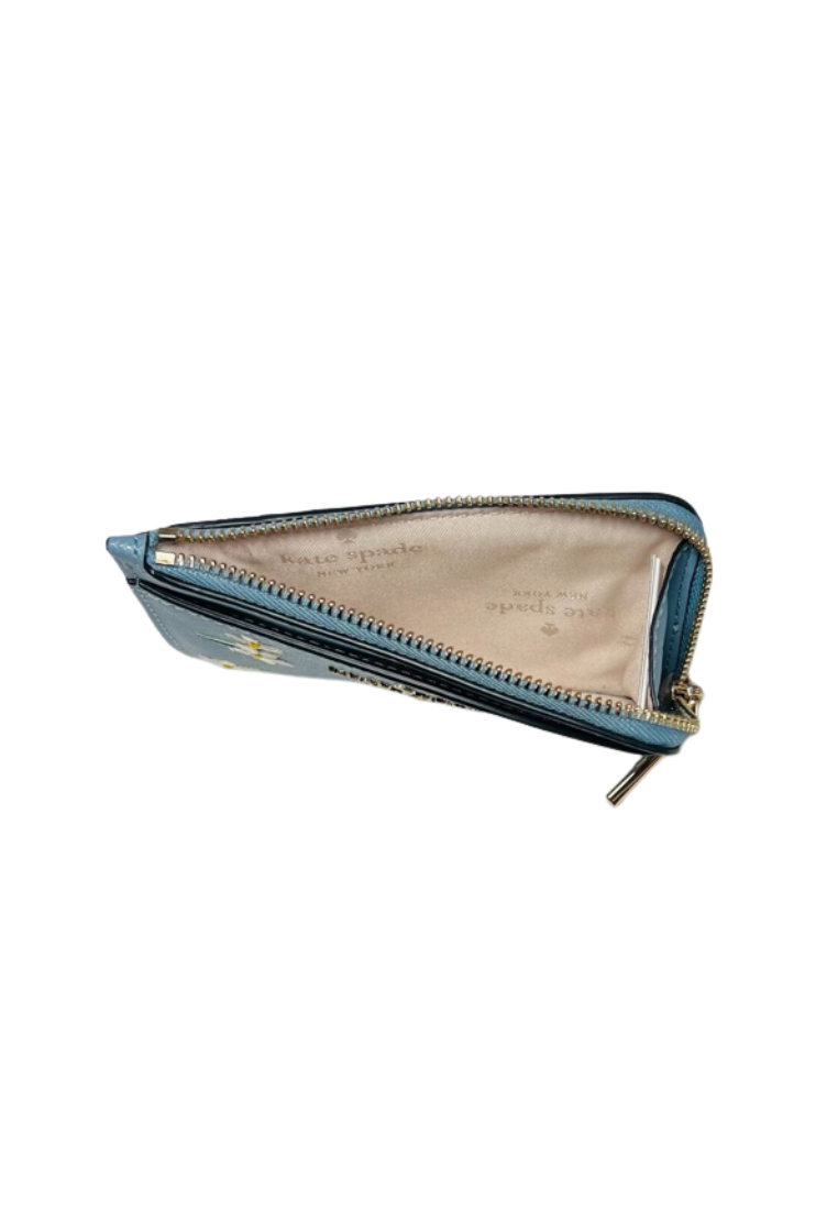 Kate Spade Madison Card Holder Floral Embroidered In Polished Blue KC541