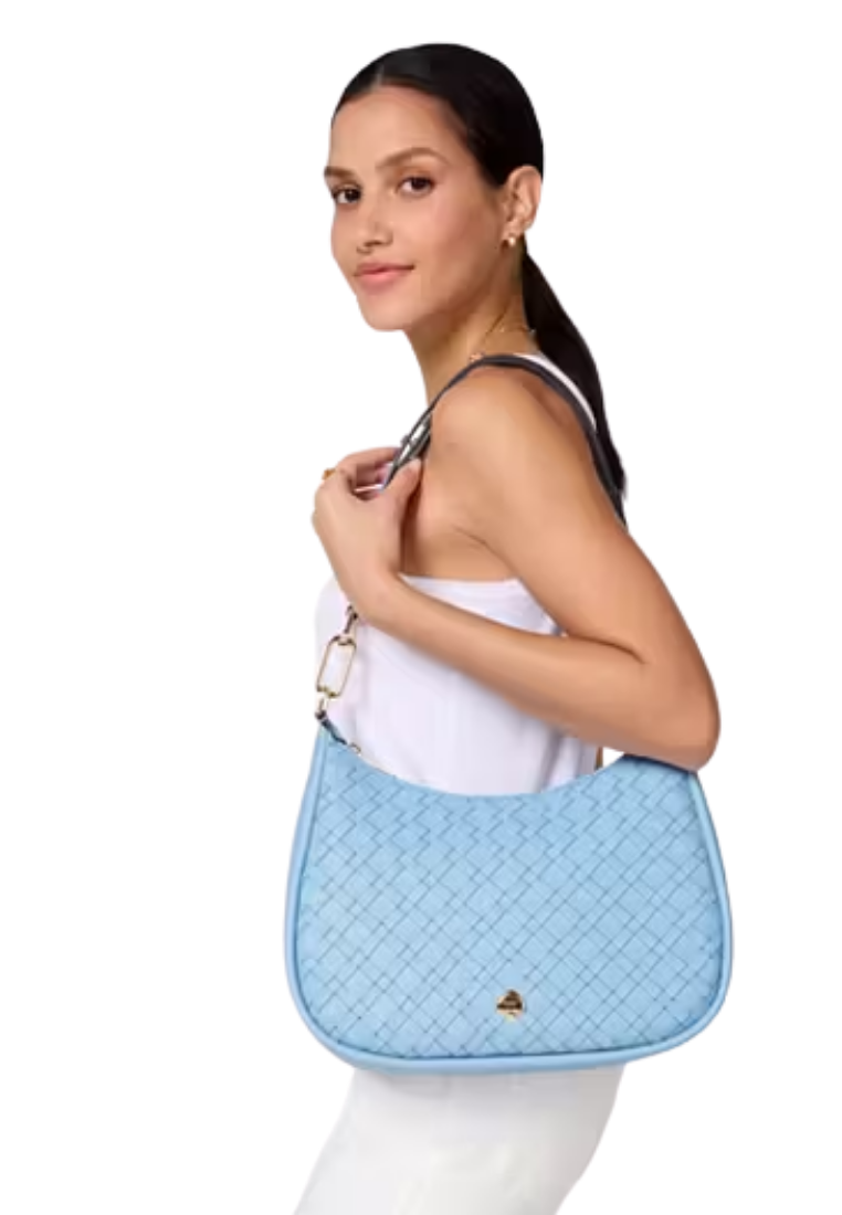 ( PREORDER ) Kate Spade Kayla Woven Leather Large Shoulder Bag In Mountauk Blue KL027