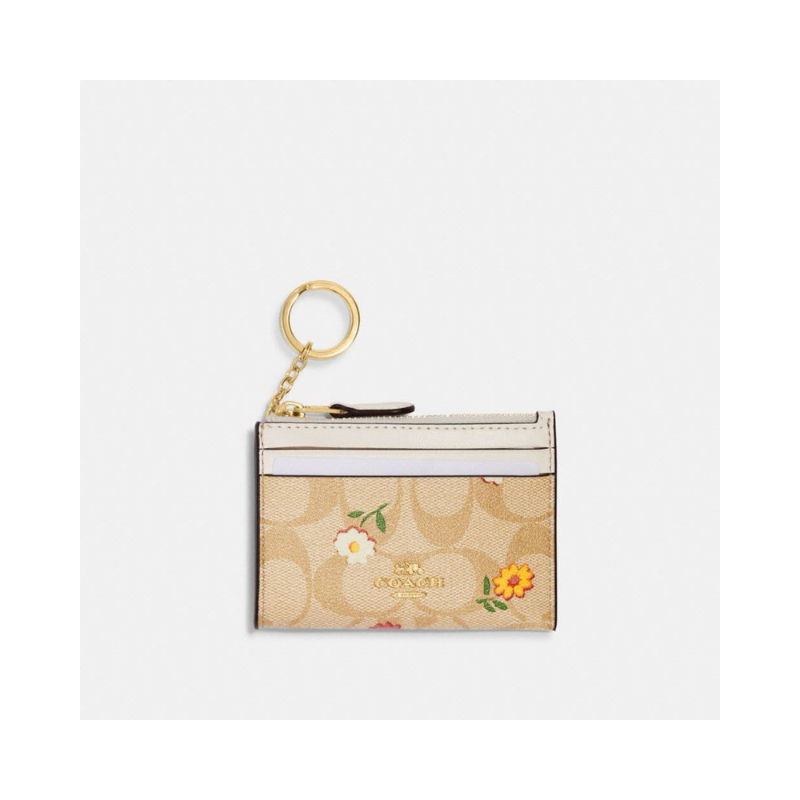 Coach Mini Skinny Id Case CH481 Signature Canvas With Nostalgic Ditsy Print In Light Khaki Multi