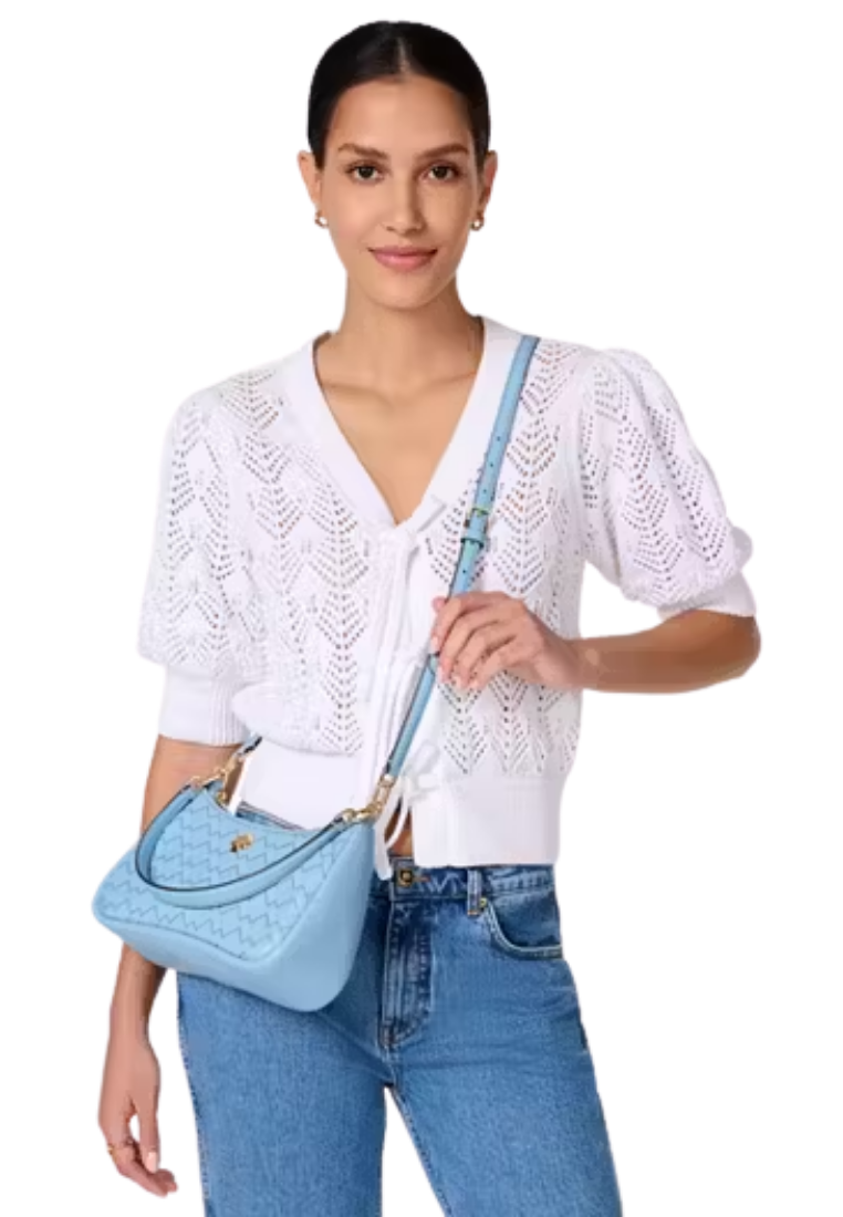 ( PREORDER ) Kate Spade Kayla Woven Leather Small Shoulder Bag In Mountauk Blue KL026