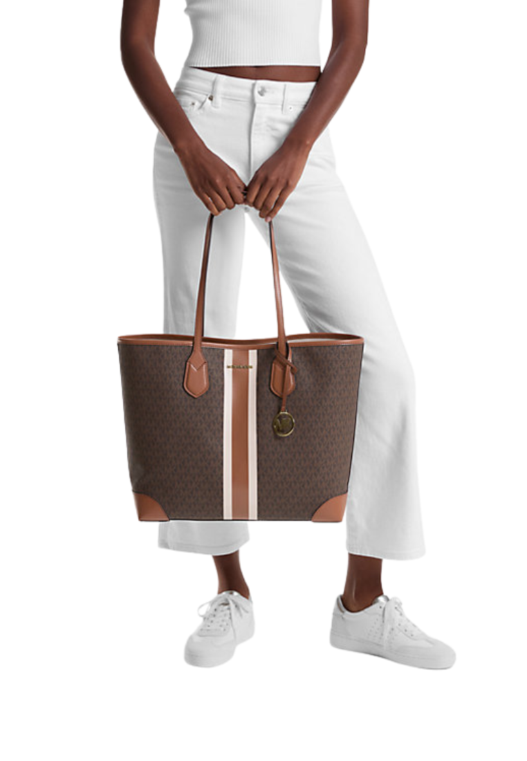 Michael Kors Eva Large Signature Logo Stripe Tote Bag In Brown 35R5GV0T7V