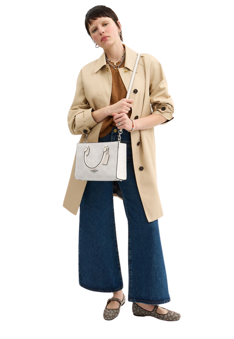 ( PREORDER ) Coach Maggie Small In Signature Canvas Tote Bag In White Chalk CAL28
