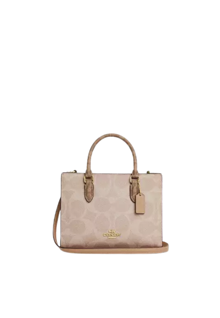 ( PREORDER ) Coach Maggie Small In Blocked Signature Canvas Tote Bag In Gold San Tan CY676