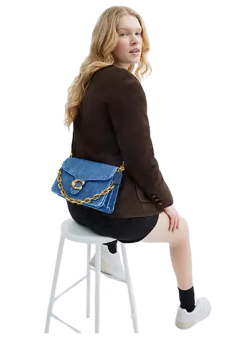 ( PREORDER ) Coach Chain Tabby Shoulder Bag In Brass Deep Blue CAN14