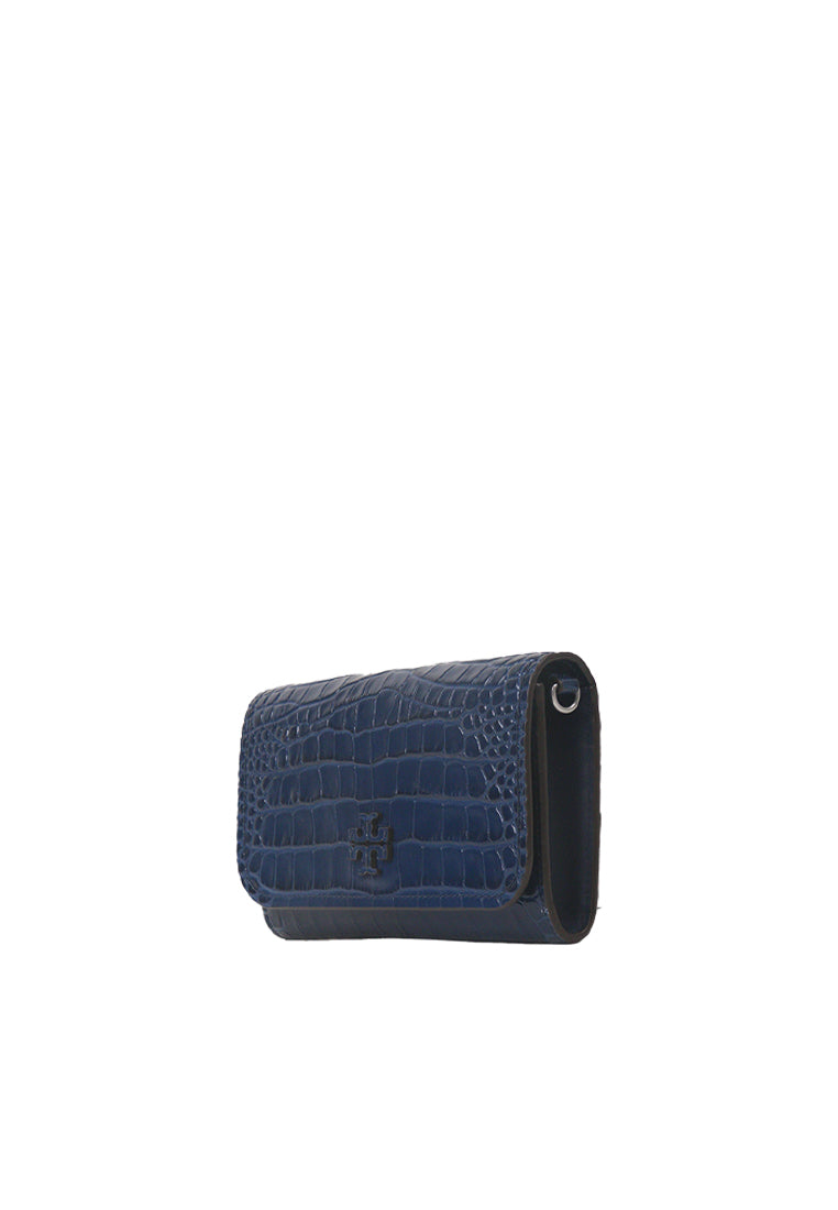 Tory Burch Thea Embossed Flat Wallet Crossbody Bag In Royal Navy 153393