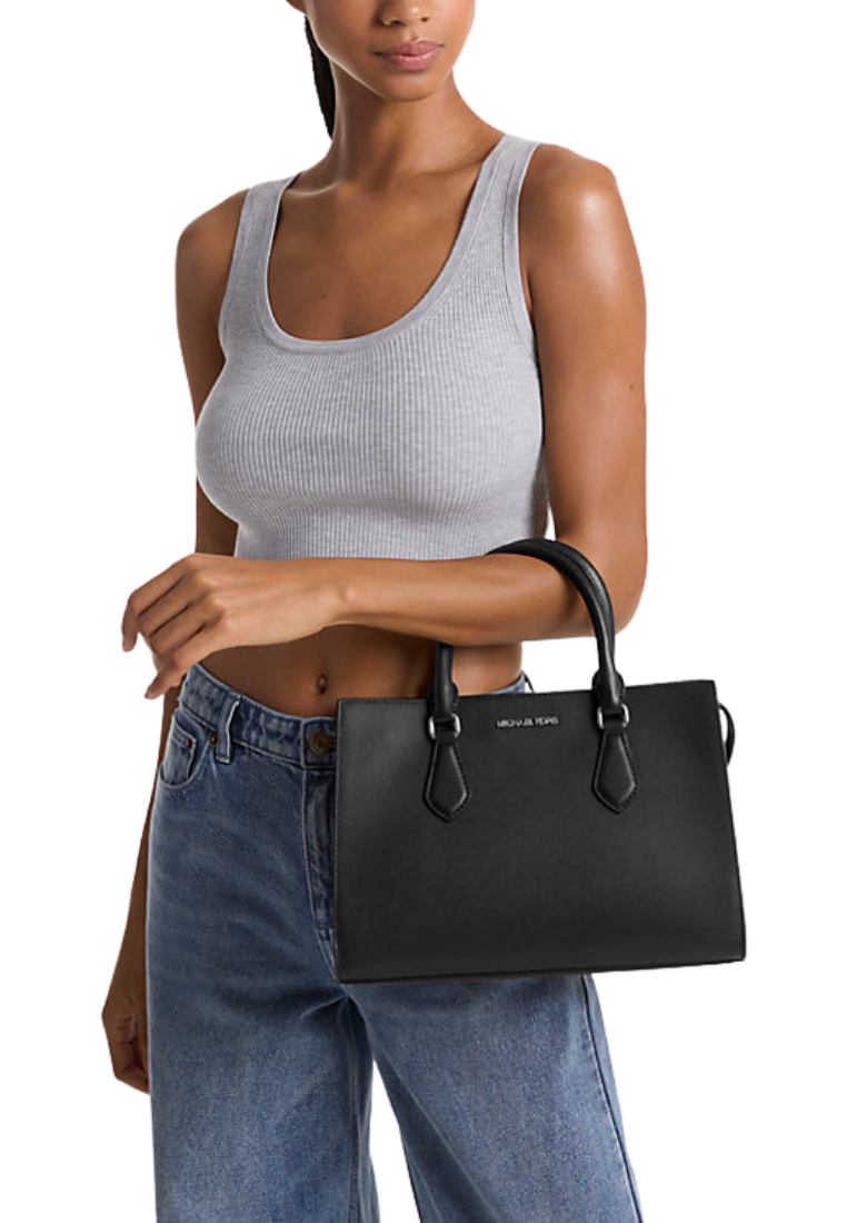 Michael Kors Sheila Medium Saffiano Faux Leather Satchel Bag In Black Noir 35S3S6HS2L