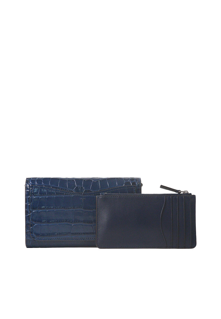 Tory Burch Thea Embossed Flat Wallet Crossbody Bag In Royal Navy 153393
