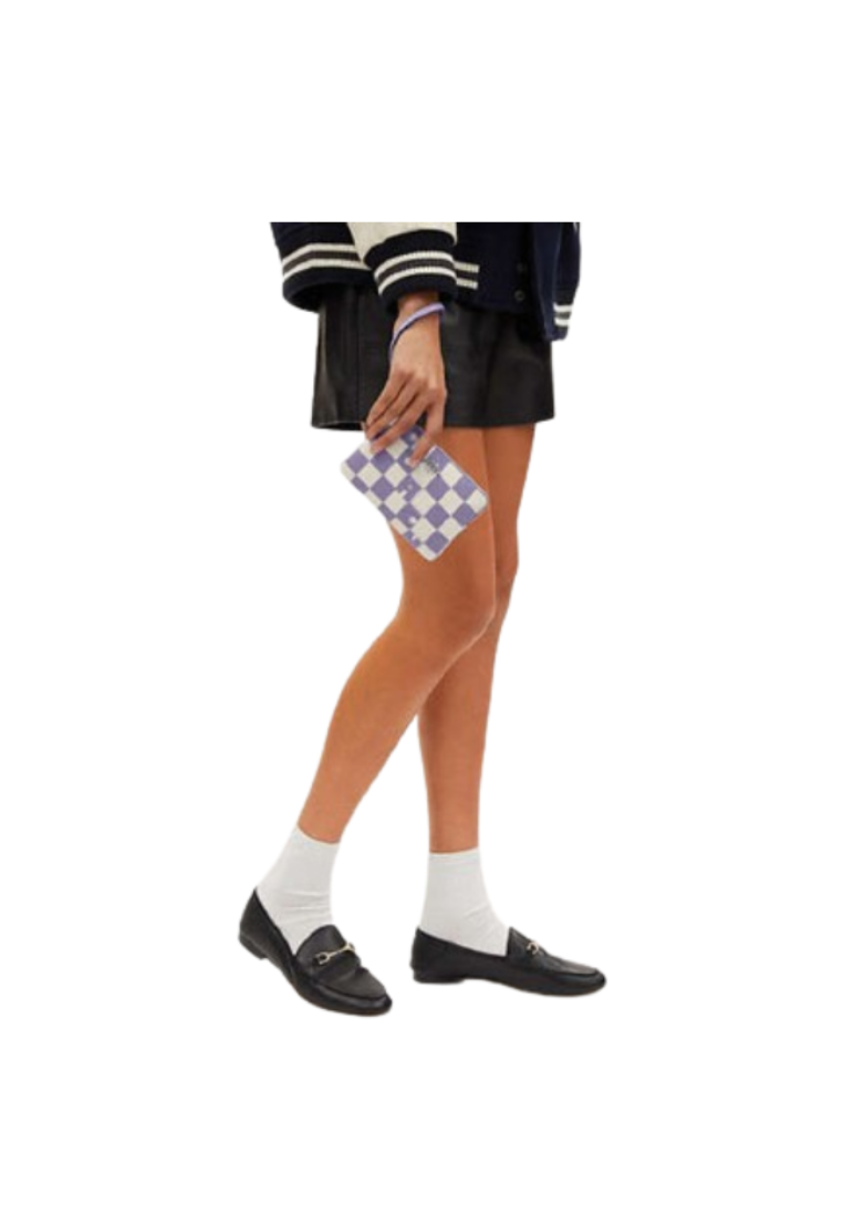 Coach Corner Zip Wristlet With Checkerboard In Light Violet Chalk CR813