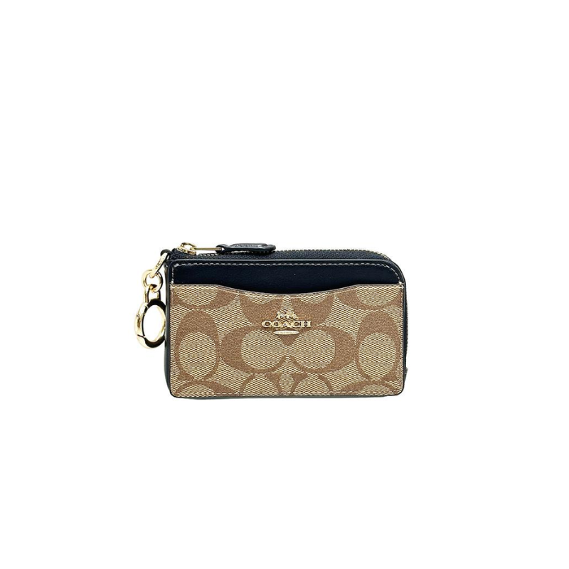 Coach CH163 Card Case In Signature Canvas In Brown Black