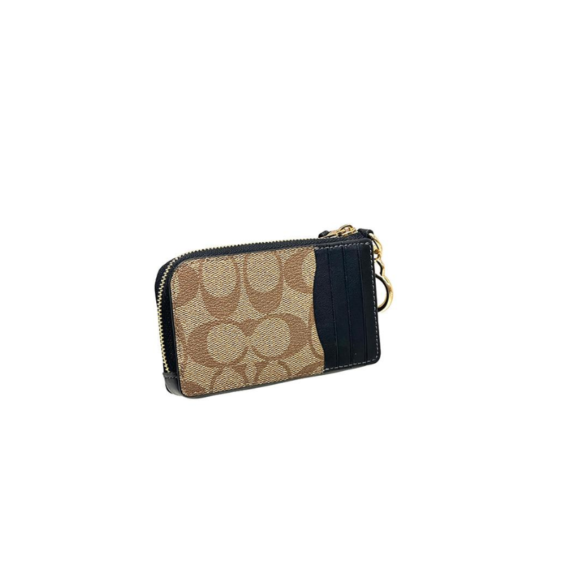 Coach CH163 Card Case In Signature Canvas In Brown Black
