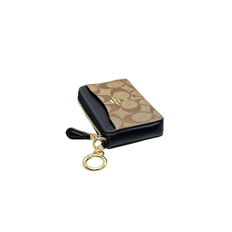 Coach CH163 Card Case In Signature Canvas In Brown Black
