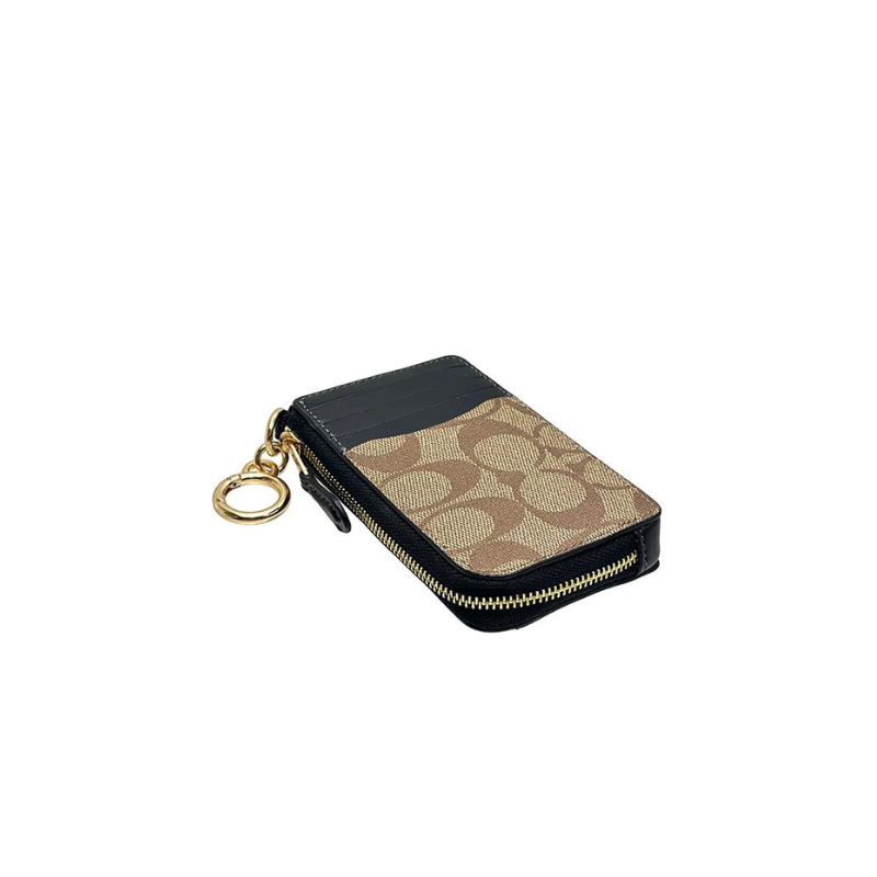 Coach CH163 Card Case In Signature Canvas In Brown Black