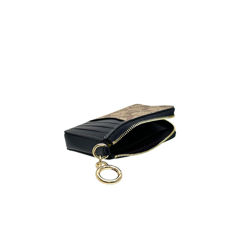 Coach CH163 Card Case In Signature Canvas In Brown Black