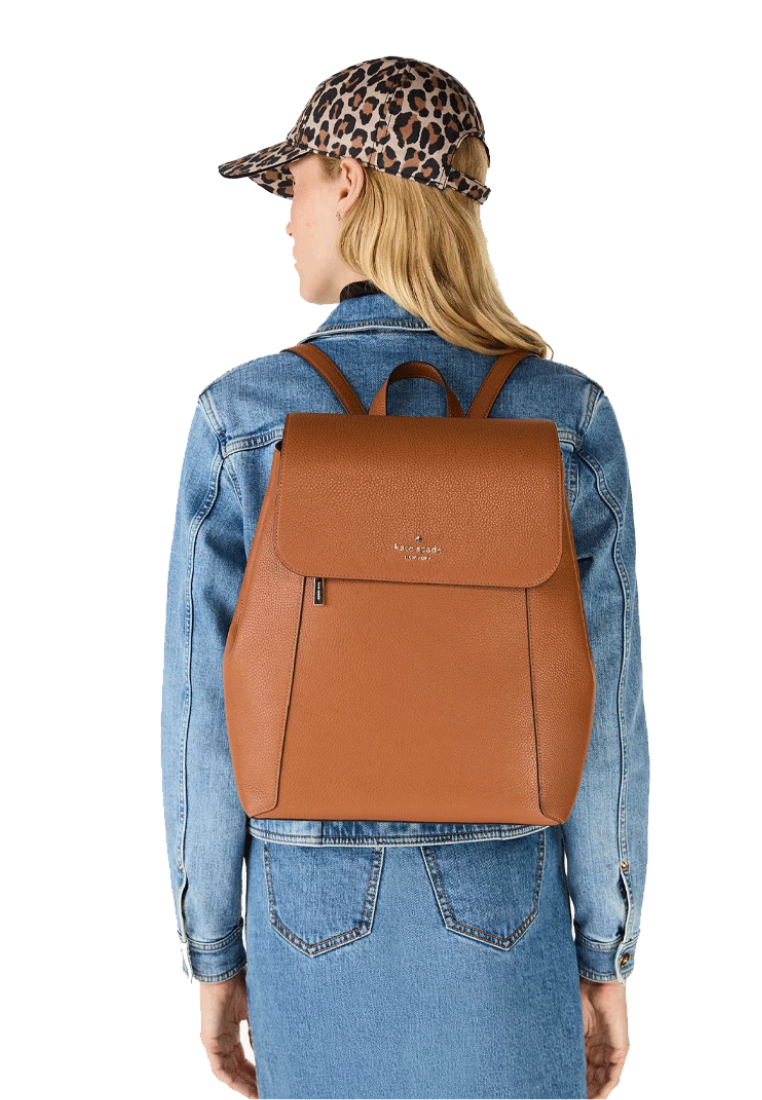 ( PREORDER ) Kate Spade Lena Large Flap Backpack In Warm Gingerbread KH437