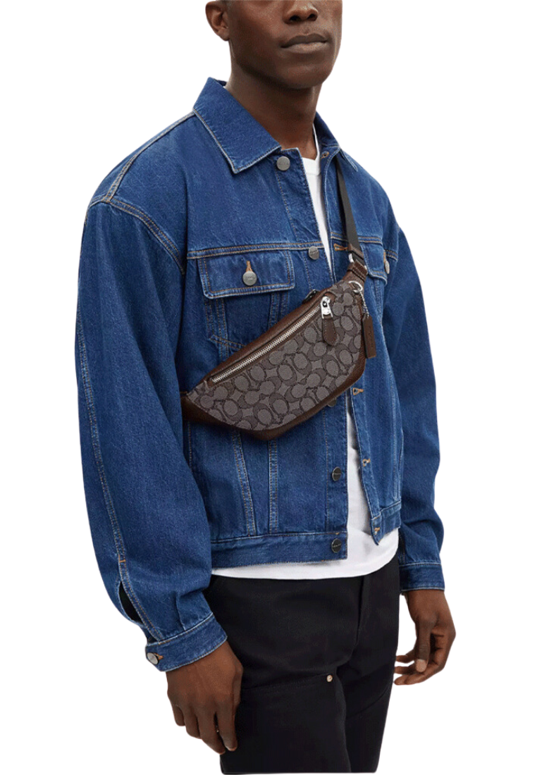 ( AS IS ) Coach Warren Mini Belt bag In Signature Jacquard In Maple CT871
