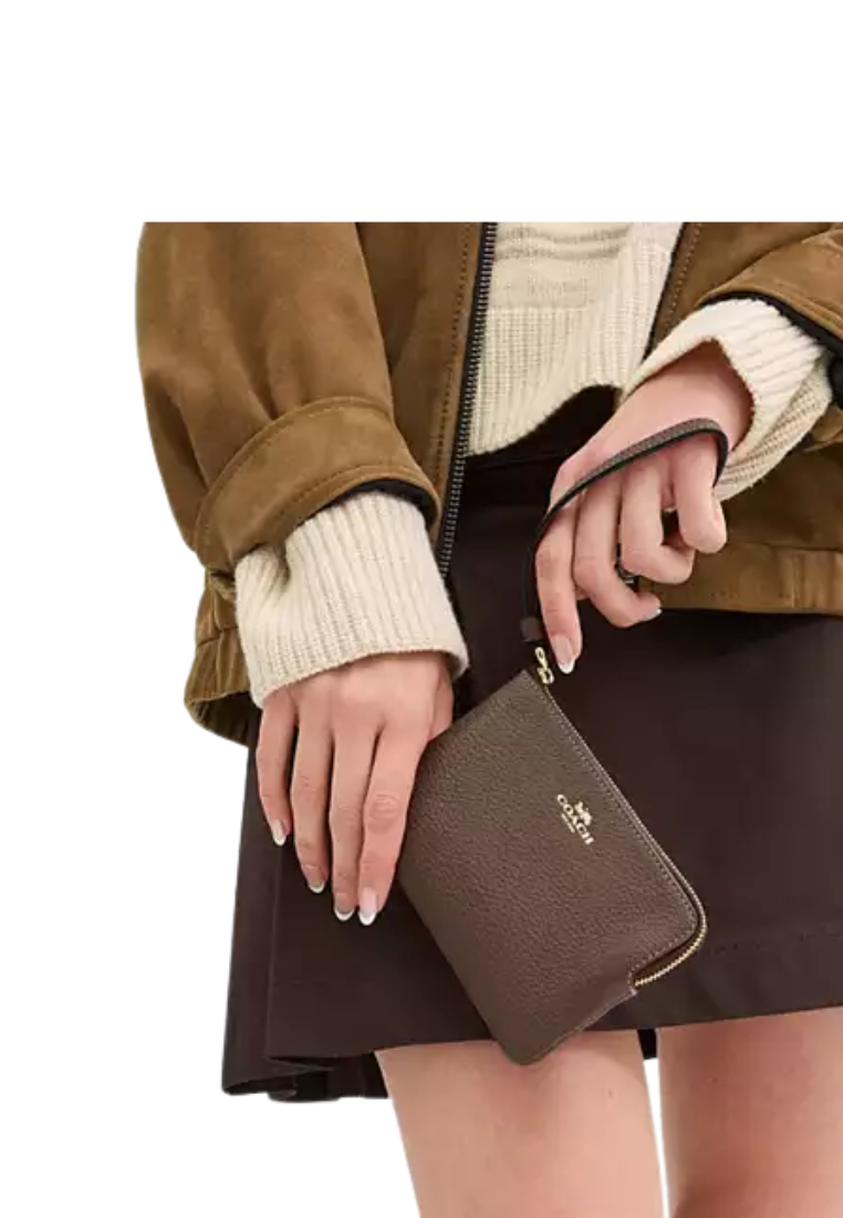 Coach Corner Zip Wristlet In Dark Stone CP483