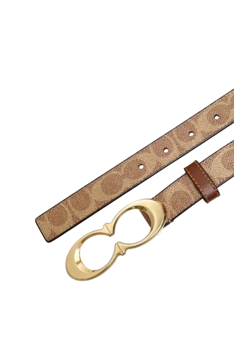 Coach Buckle Belt Signature In Gold Tan Brown CX061