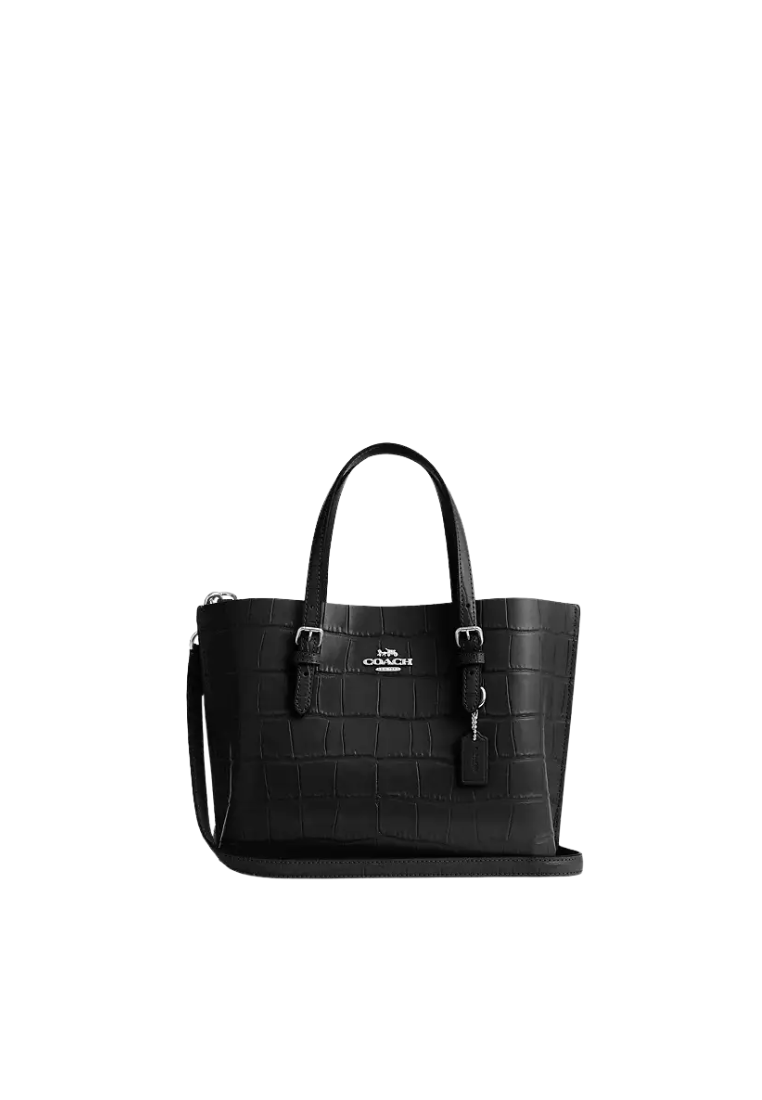 ( PREORDER ) Coach Mollie 25 With Embossed Crocodile Tote Bag In Silver Black CW017