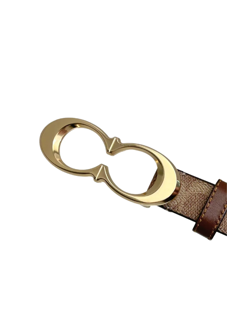 Coach Buckle Belt Signature In Gold Tan Brown CX061
