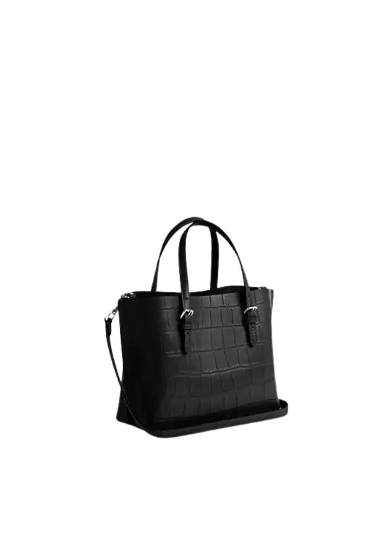 ( PREORDER ) Coach Mollie 25 With Embossed Crocodile Tote Bag In Silver Black CW017