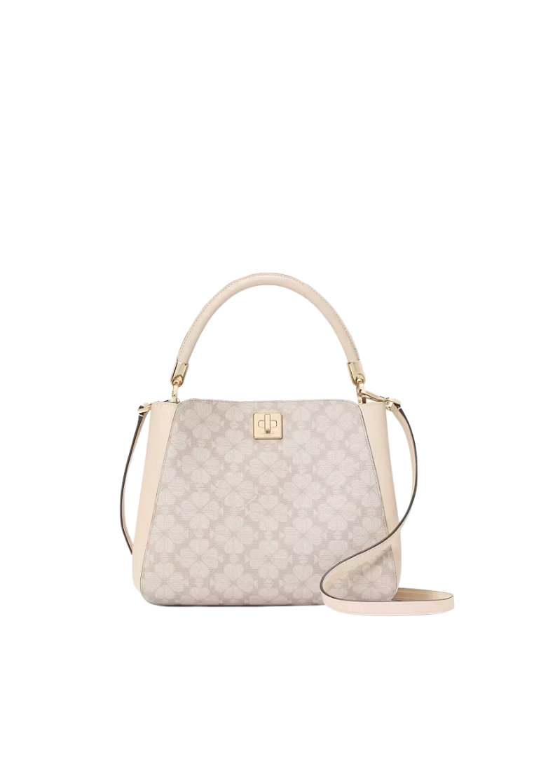 ( PREORDER ) Kate Spade Spade Flower Pvc Medium Top Handle Satchel In Dark Beige Multi KK998