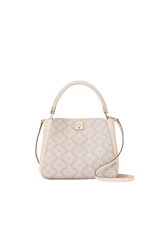 ( PREORDER ) Kate Spade Spade Flower Pvc Medium Top Handle Satchel In Dark Beige Multi KK998