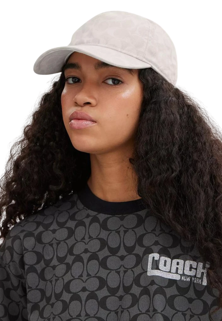 Coach Signature Denim Baseball Hat In Chalk CB704