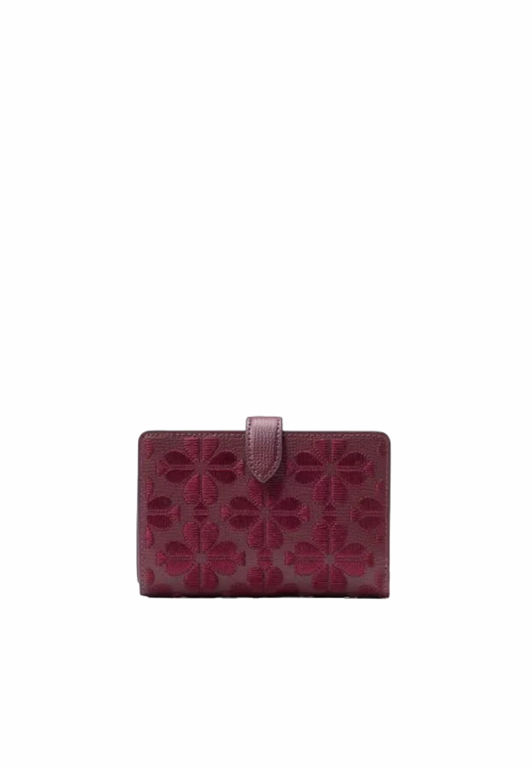Kate Spade Spade Flower Embroidered Medium Bifold Wallet In Dark Merlot KL899