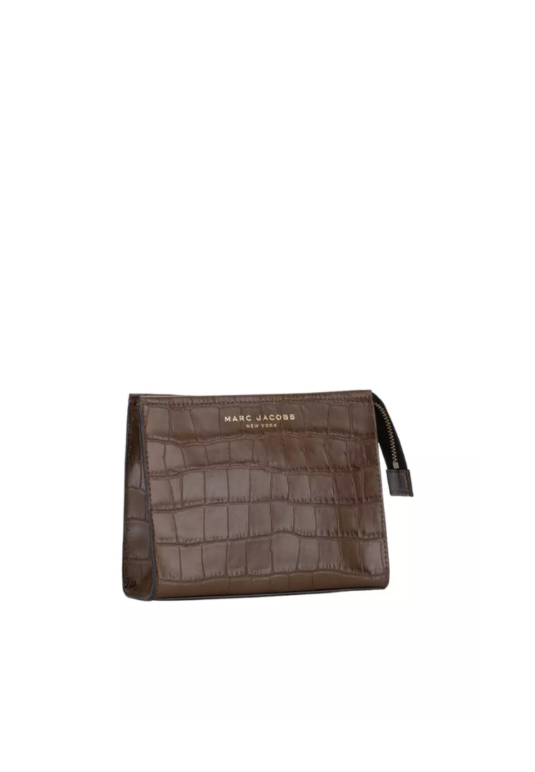 Marc Jacobs Grind Crocodile Cosmetic Pouch Bag Embossed In Dark Brown 4S3SCP001S03