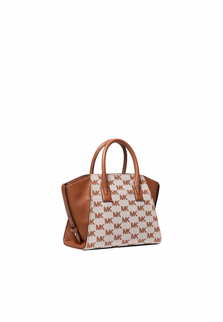 Michael Kors Avril Small Signature Logo Jacquard Satchel Bag In Luggage 35S5G4VS1J