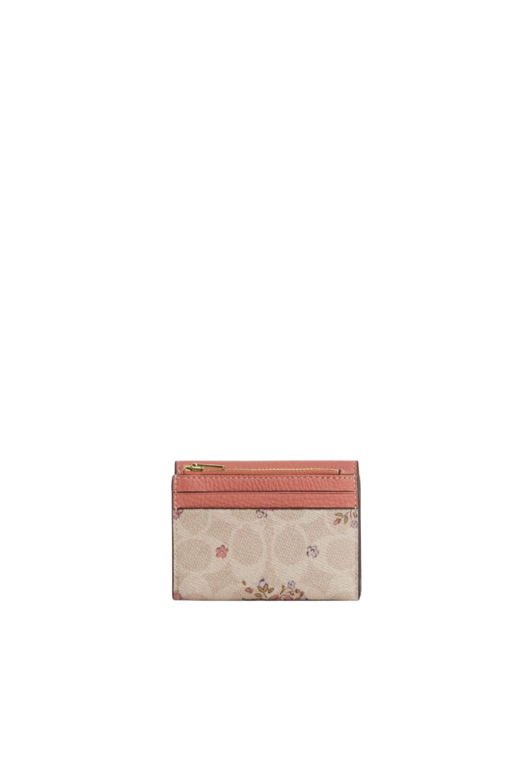 Coach Card Holder Wallet With Floral Print In Sand Multi Cap30