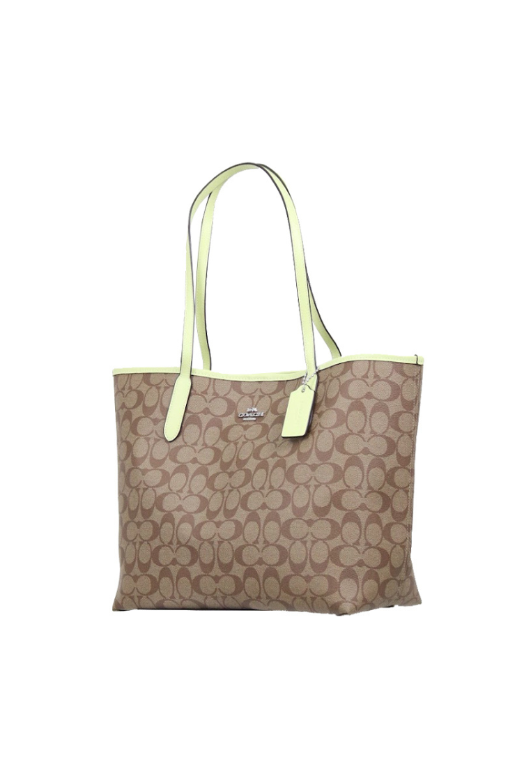 Coach Signature City Tote Bag In Khaki Pale Lime 5696