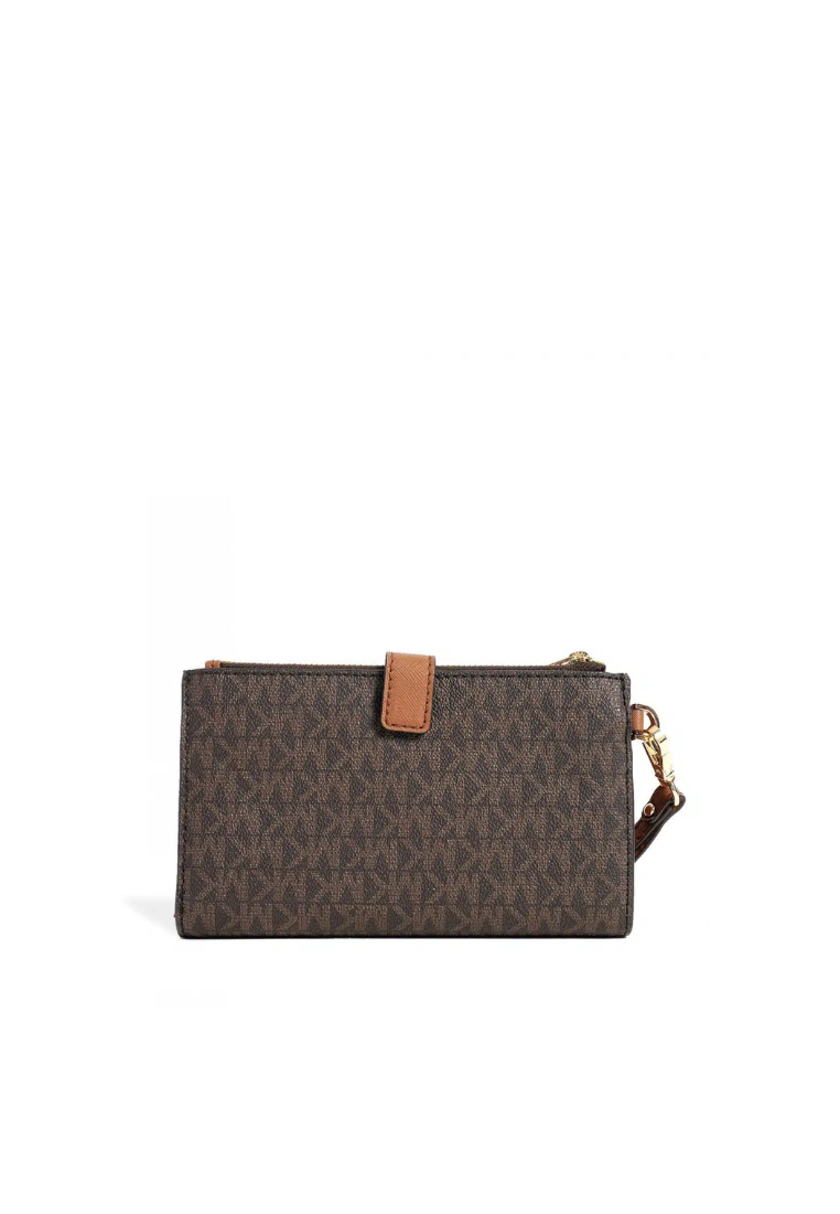 Michael Kors Jet Set Travel 35F8GTVW0B Large Double Zip Wristlet In Brown Acorn