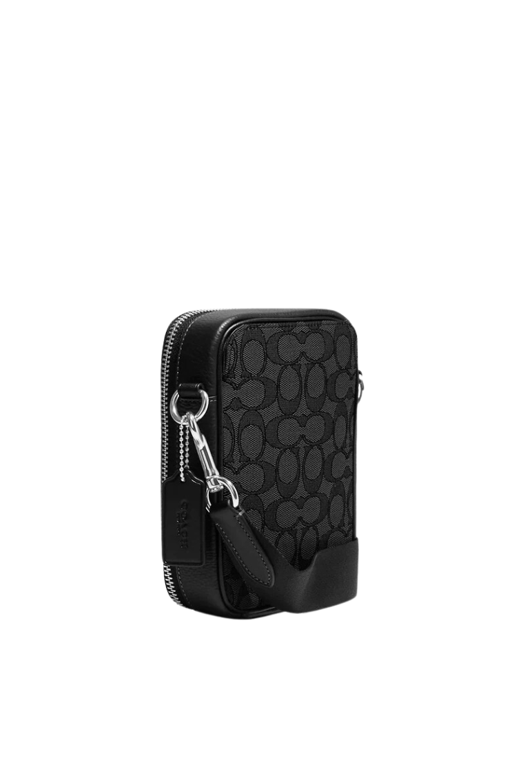 Coach Stanton Crossbody Bag Signature Jacquard In Charcoal Black CH097