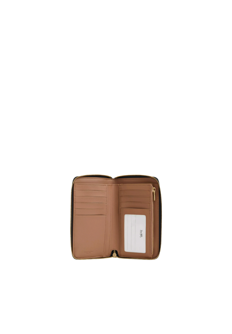 Coach Medium ID Zip Wallet Signature In Walnut Black CW781