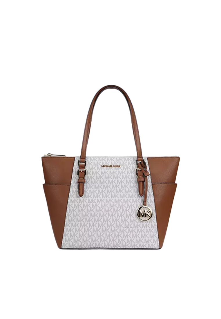 Michael Kors Charlotte 35T0GCFT3B Large Top Zip Tote Bag In Vanilla