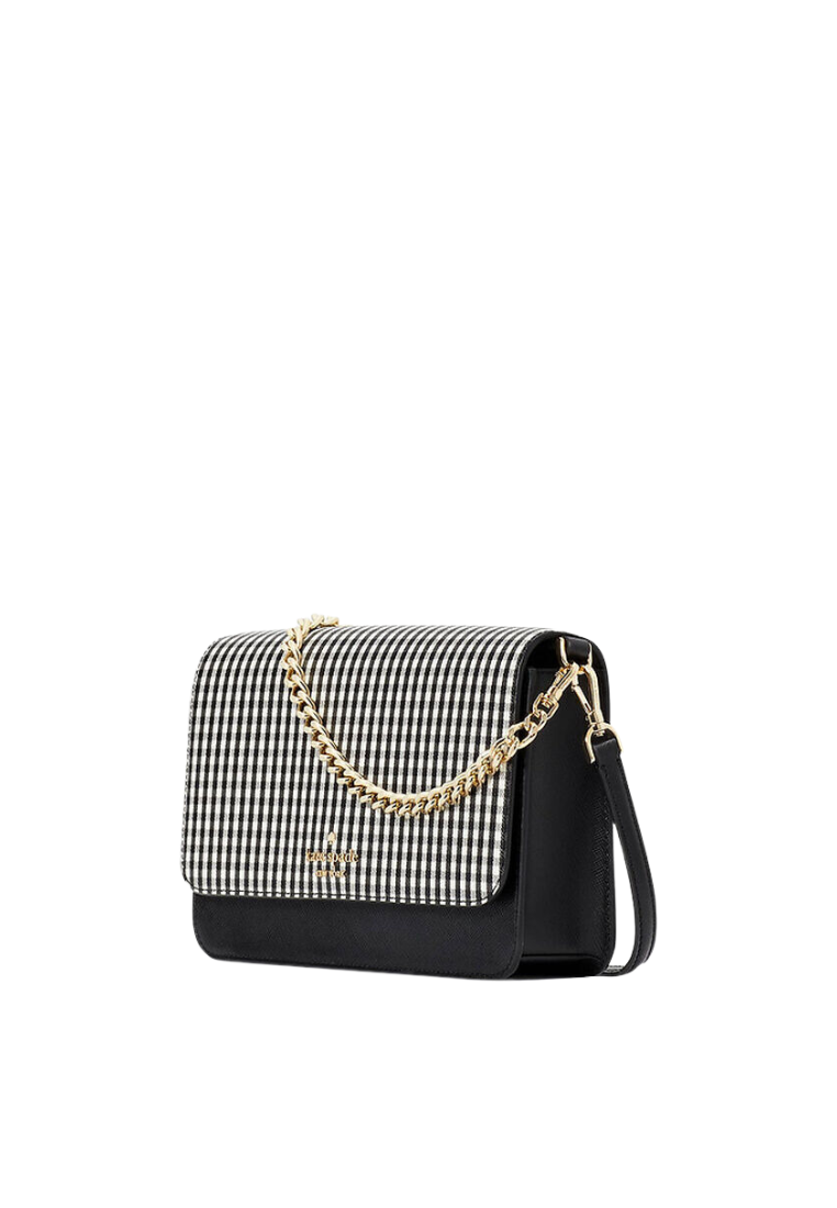 Kate Spade Madison Jazzy Gingham Printed Crossbody Bag Flap Convertible In Black Multi KC695