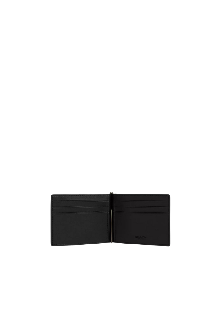 Coach Slim Money Clip Wallet Billfold In Tan Black CY059