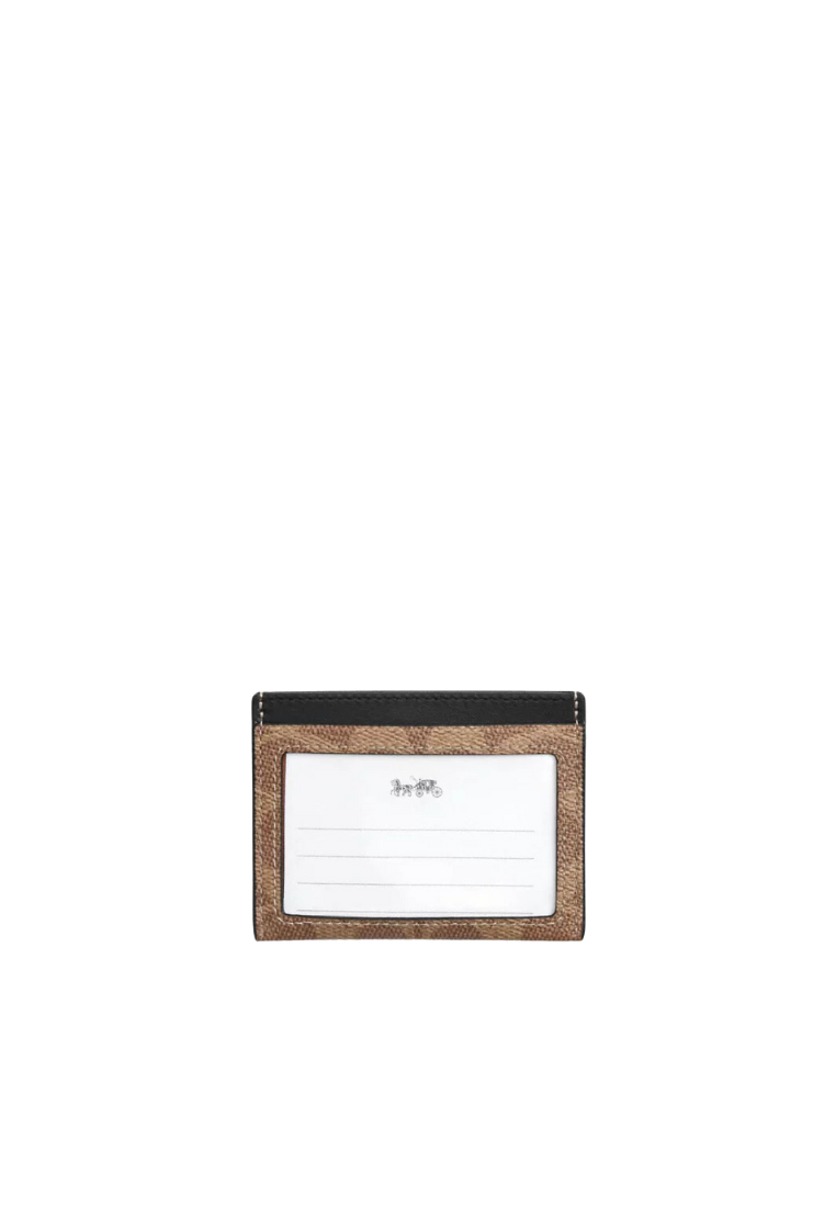 Coach Slim ID Card Case Signature Canvas In Tan Black CW366