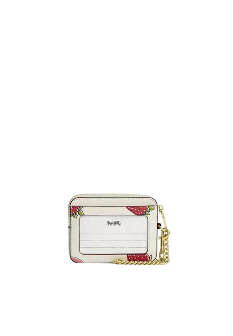Coach Zip Card Case With Strawberry Print In Chalk Multi CAR32